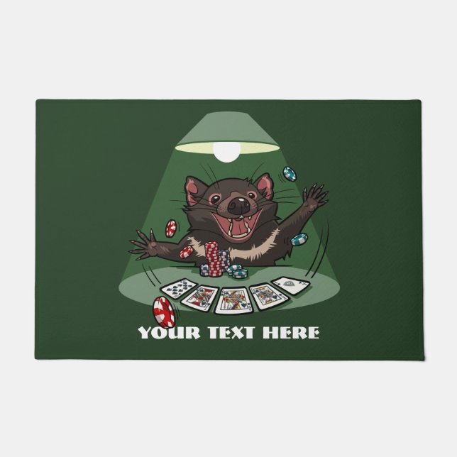Lucky Tasmanian Devil Royal Flush Poker Cartoon Deurmat (Voorkant)