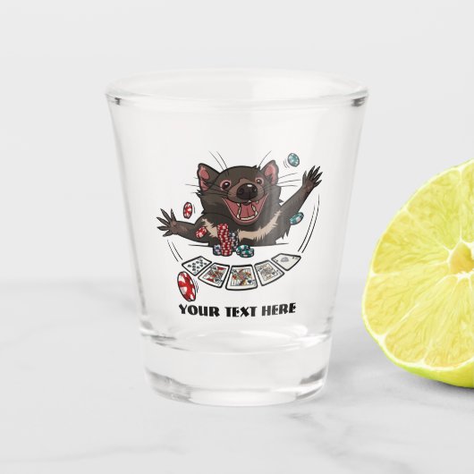 Lucky Tasmanian Devil Royal Flush Poker Cartoon Shot Glas (Voorkant)