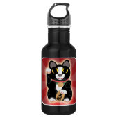 Lucky Tuxedo Cat Illustrated Cartoon Design Waterfles (Voorkant)