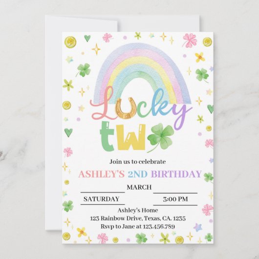 Lucky Two Four Leaf Clover Anniversaire Invitation (Devant)