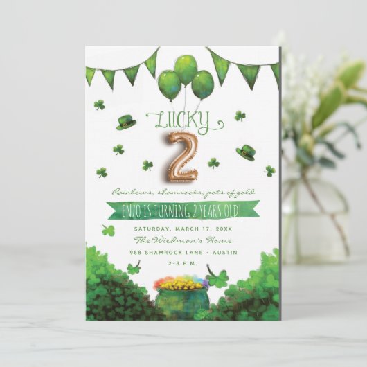 Lucky Two Patrick's Day verjaardagsfeestje uitnodi Kaart (Staand voorkant)