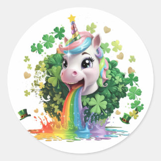 Lucky Unicorn Shamrock St Patricks Day Lepricorn Ronde Sticker