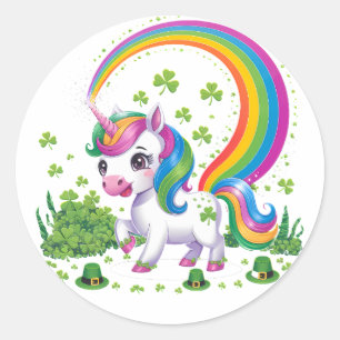 Lucky Unicorn Shamrock St Patricks Day Lepricorn Ronde Sticker