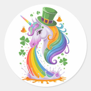 Lucky Unicorn Shamrock St Patricks Day Lepricorn Ronde Sticker