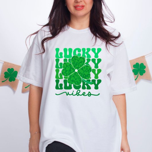 Lucky Vibes Green Leopard Shamrock St Patricks Day T-shirt