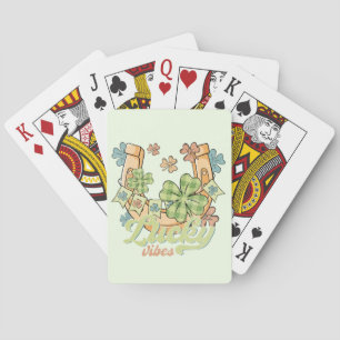 Lucky Vibes - Kleurrijke Klavers & Gouden Hoefijze Pokerkaarten