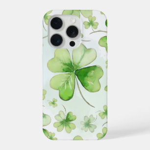 Lucky Watercolor Four Leaf Clover Ierse Moeder Vad iPhone 15 Pro Hoesje