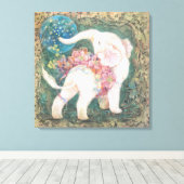 Lucky White Elephant: Japanese Nihonga Art Canvas Afdruk (Insitu (Houten vloer))