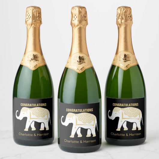 Lucky White Thaise Olifant gepersonaliseerd Sparkling Wijnetiket (Flessen)