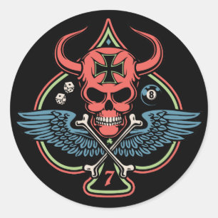Lucky Winged Maltese duivel schedel van schoppen Ronde Sticker
