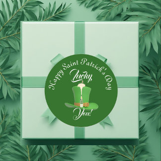 Lucky You Champagne Hat Happy Saint Patricks Day  Ronde Sticker