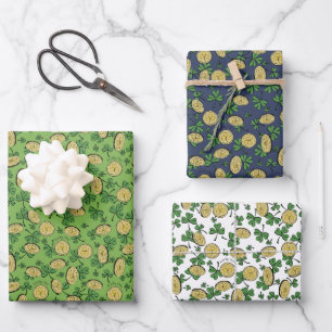 Lucky You St Patricks Day Shamrock Coins Clovers Inpakpapier Vel
