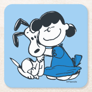 Lucy Hugging Snoopy Vierkante Kartonnen Onderzetter