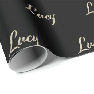 Lucy papier cadeau doré blanc écriture manuscrite