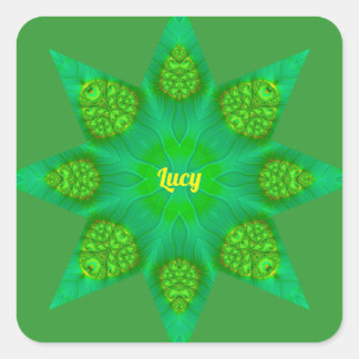 LUCY – WOW! Achthoekige groene ster fractal ontwer Vierkante Sticker