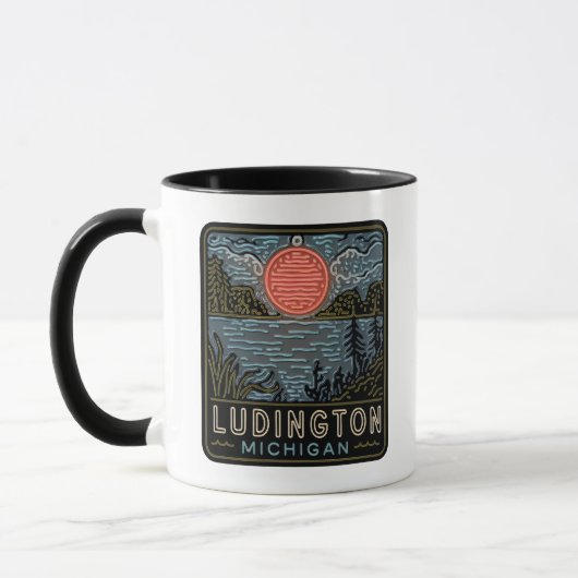 Ludington Michigan Neon Sign Cup Coffee Mok (Links)