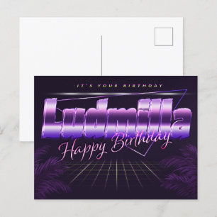 Ludmilla prénom carte postale violette anniversair