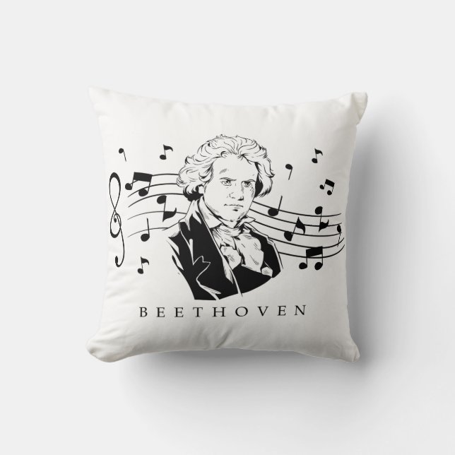 Ludwig van Beethoven Portrait en Bust met noten Kussen (Voorkant)