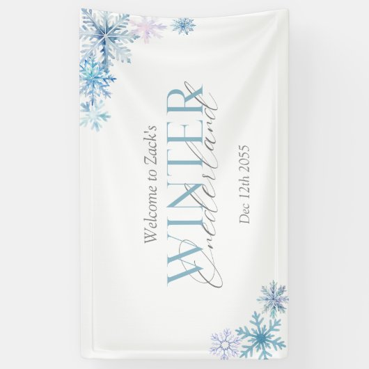 lue Winter Wonderland Snowflake First Birthday  Spandoek (Verticaal)