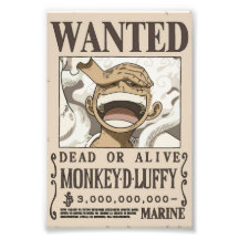 Luffy Wanted Anime Poster