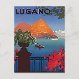 Lugano meer, uitzicht vanaf het hotelterras, vinta briefkaart