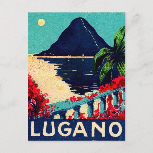 Lugano-meer, Zwitserland, uitzicht van het hotel t Briefkaart (Voorkant)