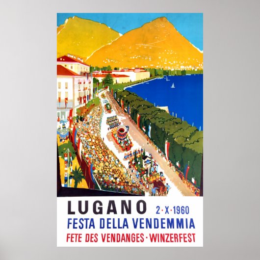 Lugano, uitzicht. Mensen op het wijnfestival Poster (Voorkant)
