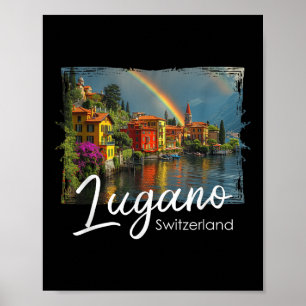 Lugano Vintage Zwitserland T-shirt Alpen Wandelen Poster