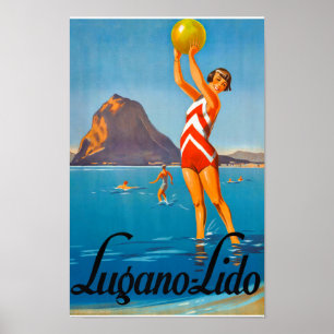Lugano Zwitserland Vintage Travel Poster teruggeze