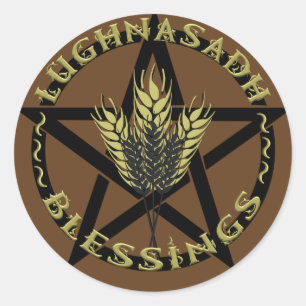 Lughnasadh Blessings Black Gold Wheat Pentacle Ronde Sticker