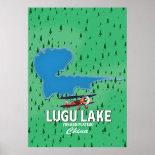 Lugu-meer, Yunnan-plateau, China kaart Poster