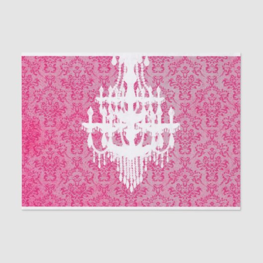 Luhandelier Silhouette en Roze Damask Tissuepapier (Voorkant)