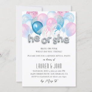 Lui ou elle Balloon Genre Reveillez Invitation