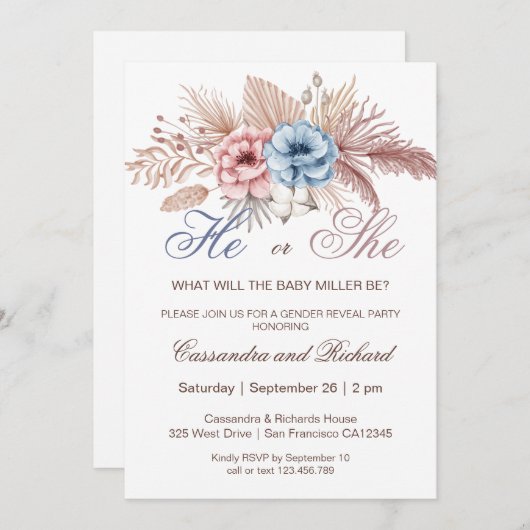 Lui ou Elle Boho Genre Revela Party Invitation (Devant / Derrière)