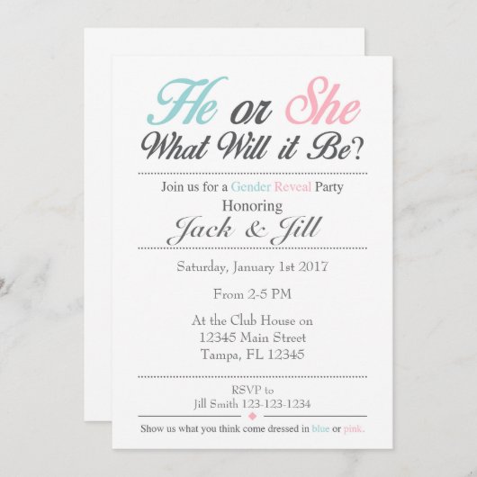 Lui ou elle Qu'est-ce que ce sera une invitation d (Devant / Derrière)