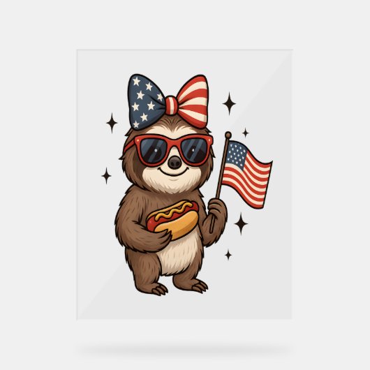 Luiaard 4 juli acryl bord (Voorkant)