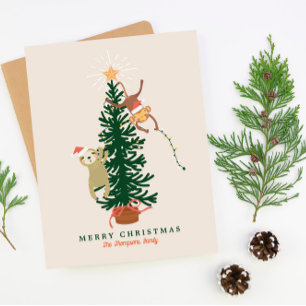 Luiaard Aap hangend aan een Kerstboom  Feestdagenkaart