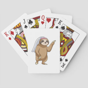 Luiaard als bruid met sluier pokerkaarten