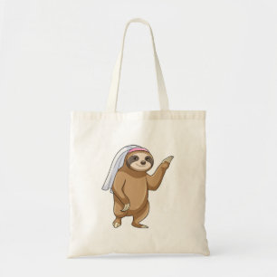 Luiaard als bruid met sluier tote bag