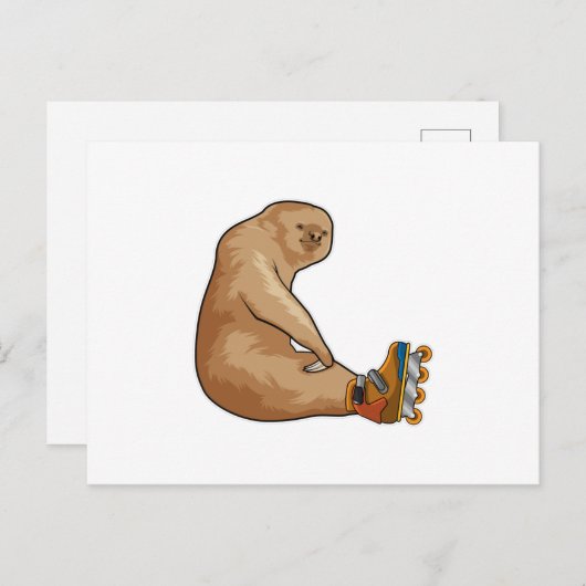 Luiaard als inlineskater met inline schaatsen briefkaart (Voorkant / Achterkant)