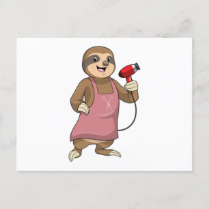 Luiaard als kapper met föhn briefkaart