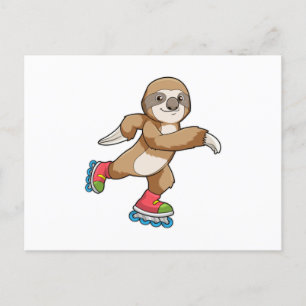 Luiaard als skater met inline skates briefkaart