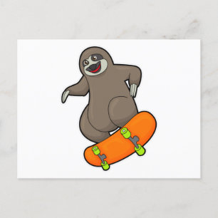 Luiaard als skater met skateboard briefkaart