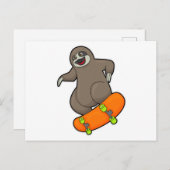 Luiaard als skater met skateboard briefkaart (Voorkant / Achterkant)