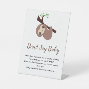 Luiaard Baby Shower Niet Zeggen Baby Spel Neutraal Reclamebord Met Voetstuk