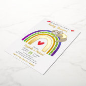 Luiaard Baby shower Regenboog Geslacht Neutraal Ec Folie Uitnodiging (Gedraaid)