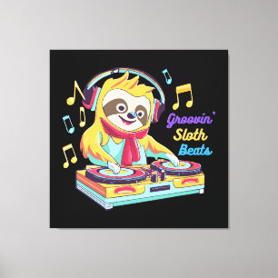 Luiaard Beats retro vintage levendig Canvas Afdruk