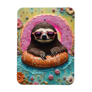 Luiaard Chillen in een Floating Donut Grappige Col Magneet