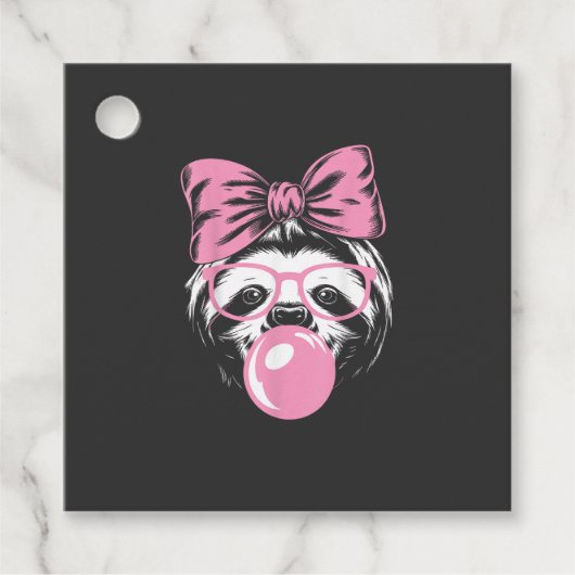 Luiaard die een bril draagt en roze kauwgom blaast bedankjes labels (Voorkant)