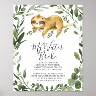 luiaard dieren Baby shower mijn water brak teken Poster